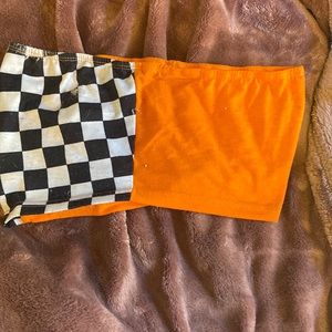 orange and checker tube top